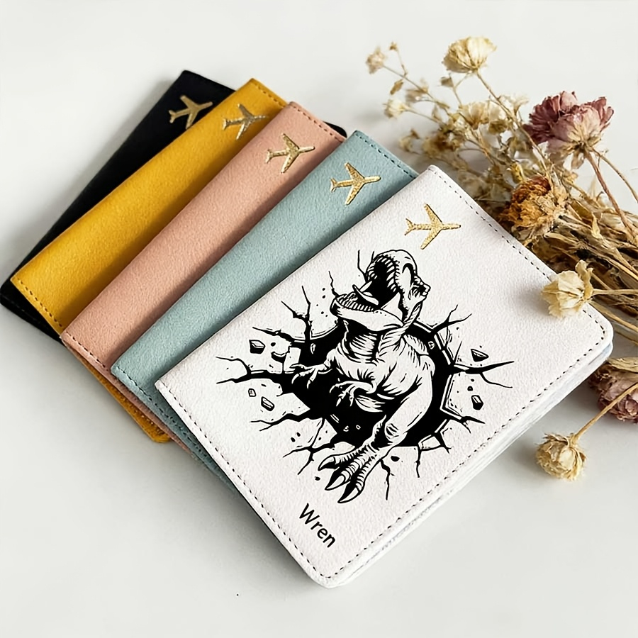Travel Accessories Gifts For Men - Personalisierte Cartoon-Dinosaurier-Passhülle im offenen Stil, Reisedokumentenhalter,