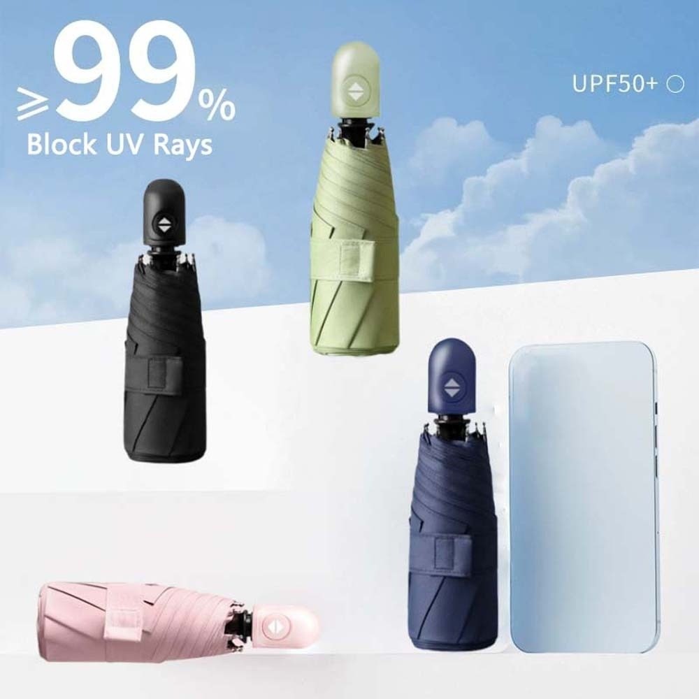 Travel Umbrella Compact - Leichter Automatik-Taschenschirm UV-Schutz Einfarbig Dual-Use Faltbarer