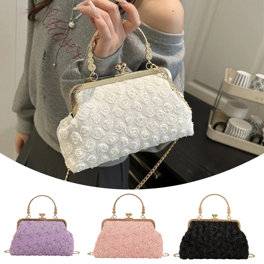 Travel Accessories Luxury - Luxuriöse Clip-Umhängetasche in 3D-Blumenmuschelform, kleine Crossbody-Tasche