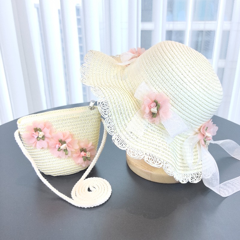 Travel Accessories For 4 Year Old - Mädchen 2-teiliger Strohhut Einfarbiger Outdoor-Reise-Sonnenhut Blumenmuster